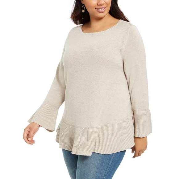 Style & Co. Plus Size Hammock Heather Ruffled Knit Pullover Crewneck Sweater 2X - Picture 1 of 9